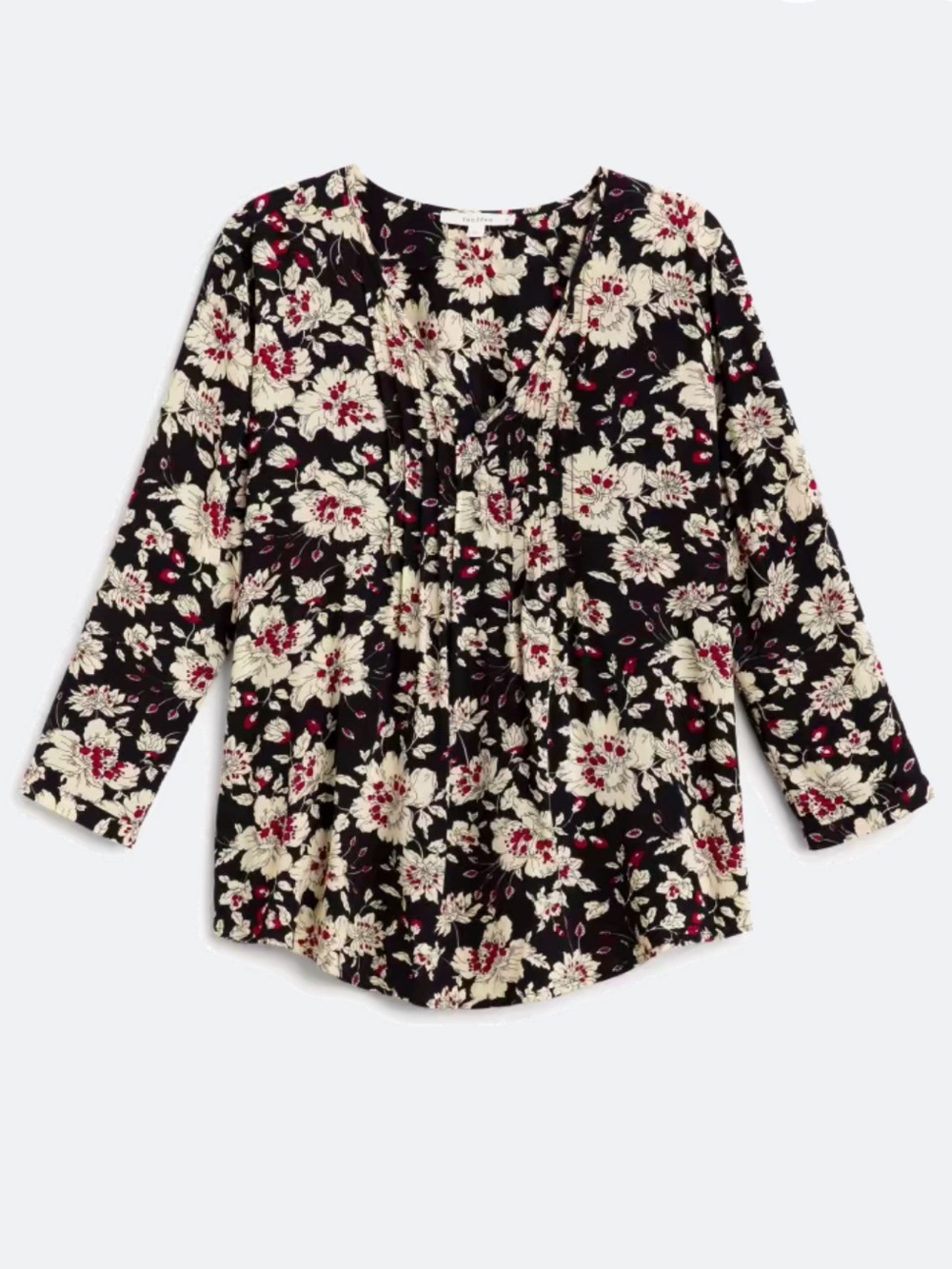 fun 2 fun Black Floral Blouse with Cream and Pink Accents